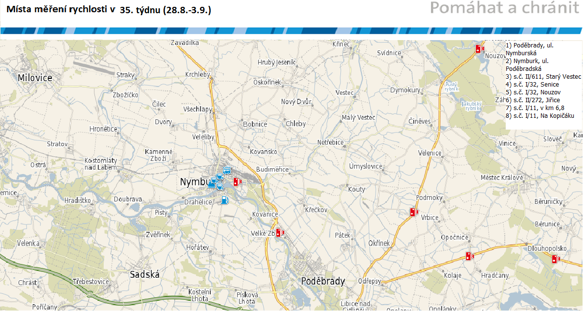 Mapa míst měření rychlosti na 35. týden